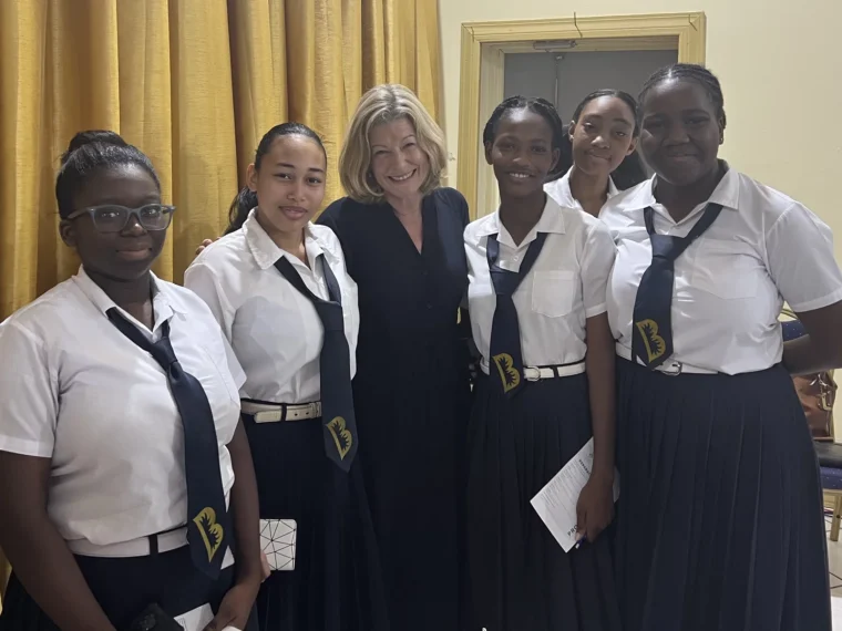 Laura Trevelyan with female students from Grenada